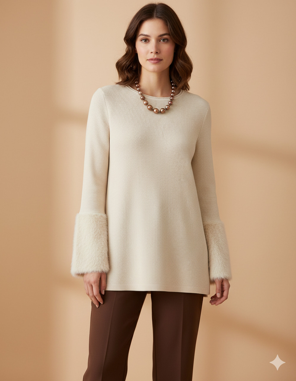 J. Jill Plush Detail Cuffs Sleeve tunic sweater Cream Ivory Elevated Comfy Sz-XL